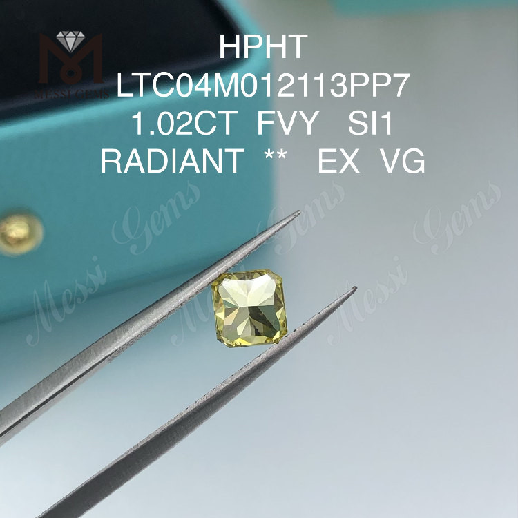 Fancy Vivid yellow lab diamonds radiant cut 1.02ct SI1 