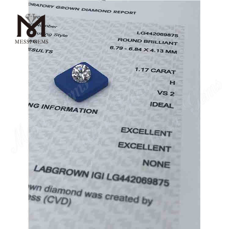 1.17 carat H VS2 IDEAL ROUND BRILLIANT lab grown diamond