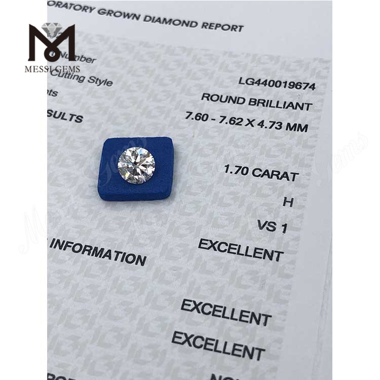 1.70 carat H VS1 IDEAL Round lab grown diamond