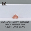 1.80CT RADIANT FANCY INTENSE PINK VVS2 EX VG CVD lab diamond AGL22080763