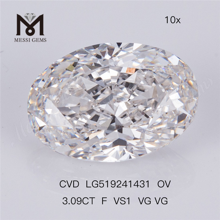 3.09ct F VS1 VG VG OVAL CVD IGI Certificate Lab Diamonds 