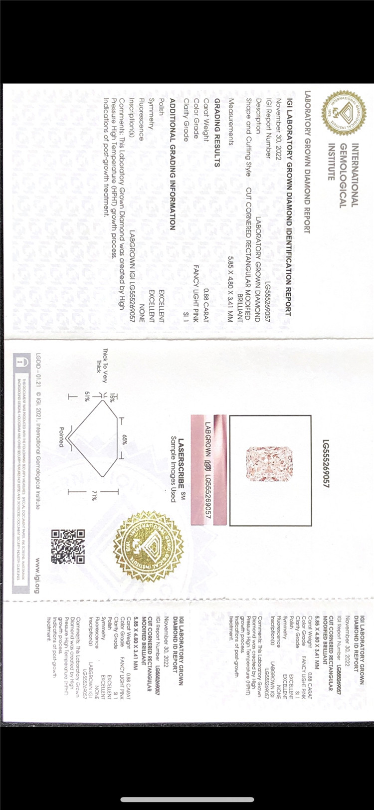 0.88ct pink lab grown diamonds manufacturer 