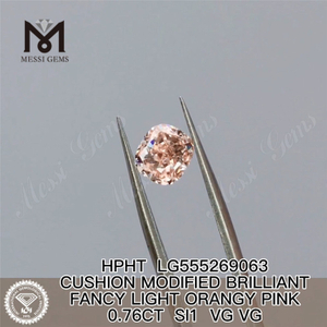 0.76CT CUSHION CUT FANCY LIGHT ORANGY PINK SI1 VG VG lab grown diamond HPHT LG555269063