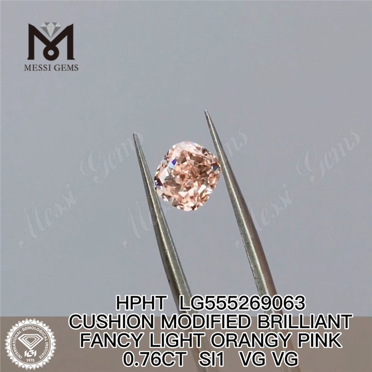 0.76CT CUSHION CUT FANCY LIGHT ORANGY PINK SI1 VG VG lab grown diamond HPHT LG555269063