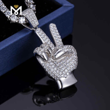 Custom rapper V Necklace Hand Setting Silver Moissanite iced out chains real cheap
