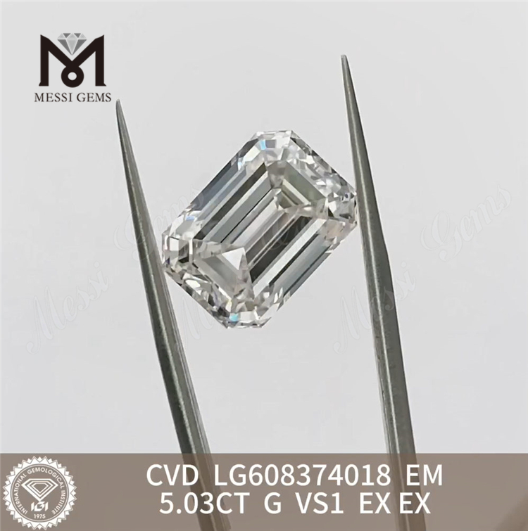 5.03CT G VS1 Emerald cut synthetic diamonds online Sparkle with Confidence丨Messigems CVD LG608374018