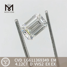 4.12CT D emerald cut 4ct loose manufactured diamonds VVS2 LG611369349丨Messigems