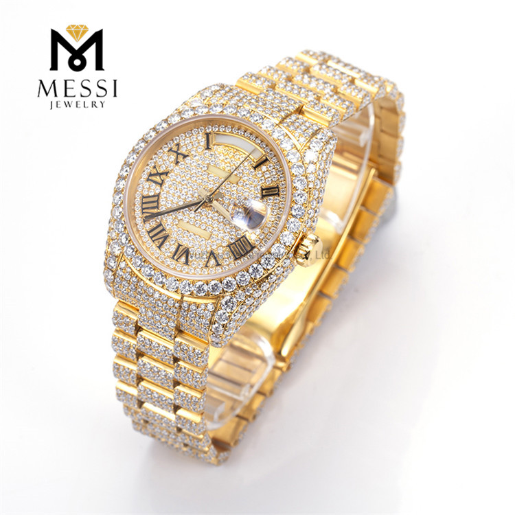 Real Handmade VVS Moissanite Diamond Iced Out Stainless Steel Automatic Moissanite Watches For Sale