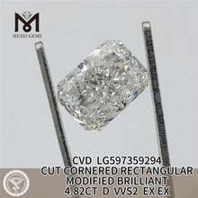 4.82 Carat Lab Grown Diamond D VVS2 RECTANGULAR Cut CVD LG597359294 丨Messigems