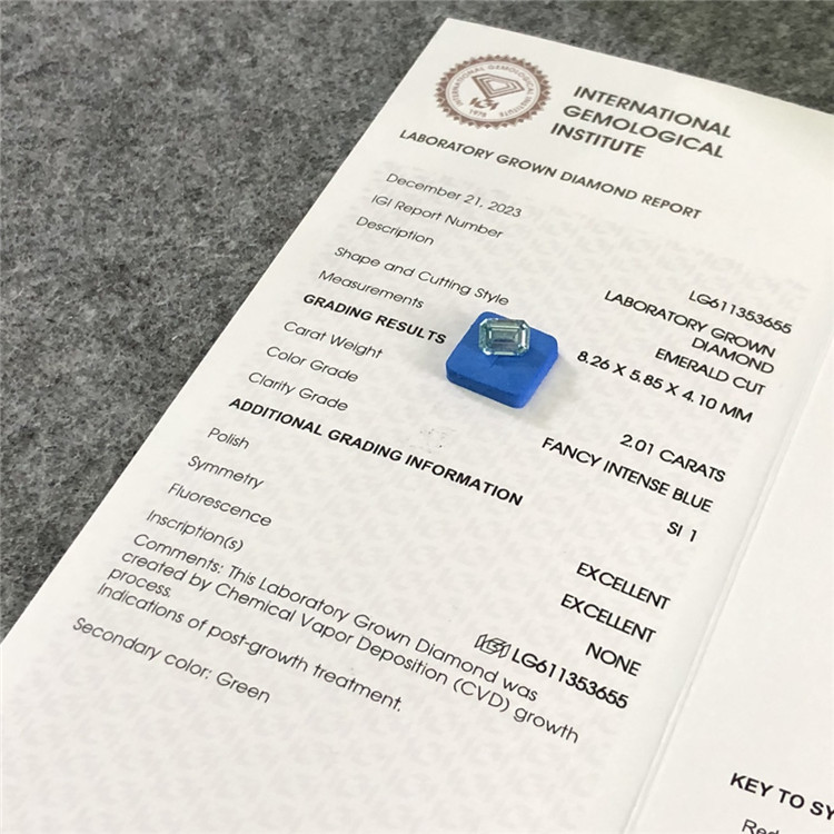 2.01CT Em Fancy Intense Blue Lose Lose Diamond CVD LG611353655 
