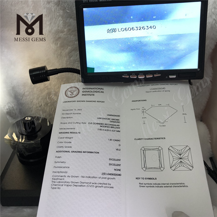 1.81CT D VS2 EX EX CVD RECTANGULAR igi diamond Shop Our Collection丨Messigems LG606326340