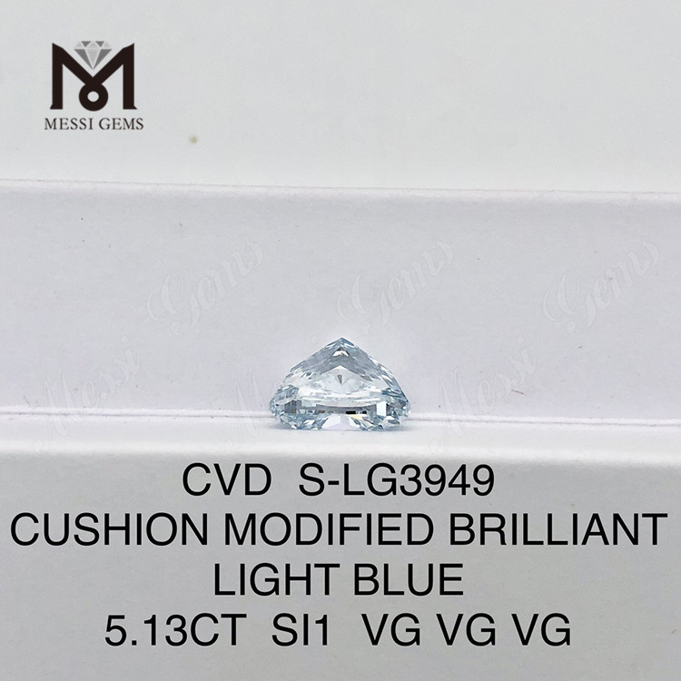 5.13CT SI1 CUSHION LIGHT BLUE certified lab diamonds IGI Certified Sustainable Sparkle丨Messigems CVD S-LG3949