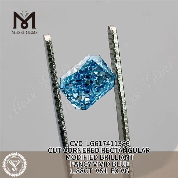 1.88CT VS1 EX VG CVD RECTANGULAR FANCY VIVID BLUE factory diamonds LG617411386丨Messigems