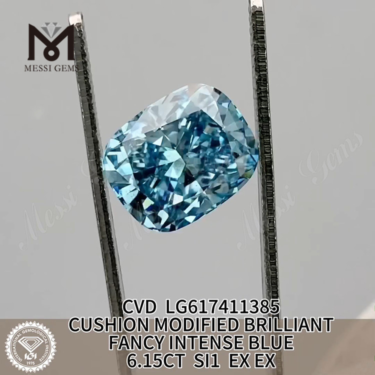 6.15CT CUSHION SI1 FANCY INTENSE BLUE lab grown gemstones loose IGI Certified Perfection丨Messigems CVD LG617411385