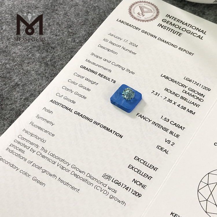 1.53CT VS2 ID FANCY INTENSE BLUE IGI certified lab diamonds丨Messigems CVD LG617411209
