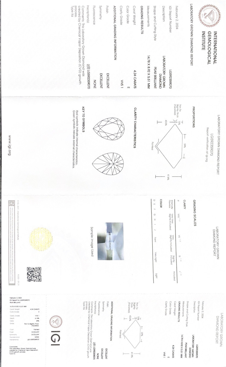 4ct pear lab created diamond