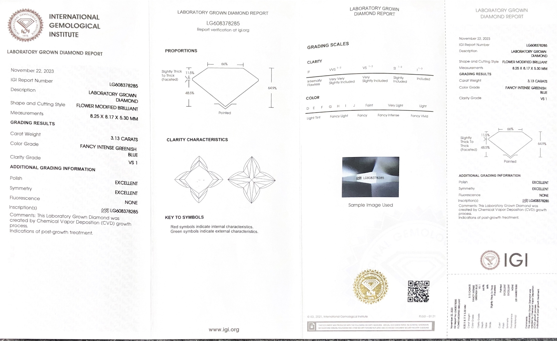 3.13CT VS1 blue flower lab made diamond CVD LG608378285