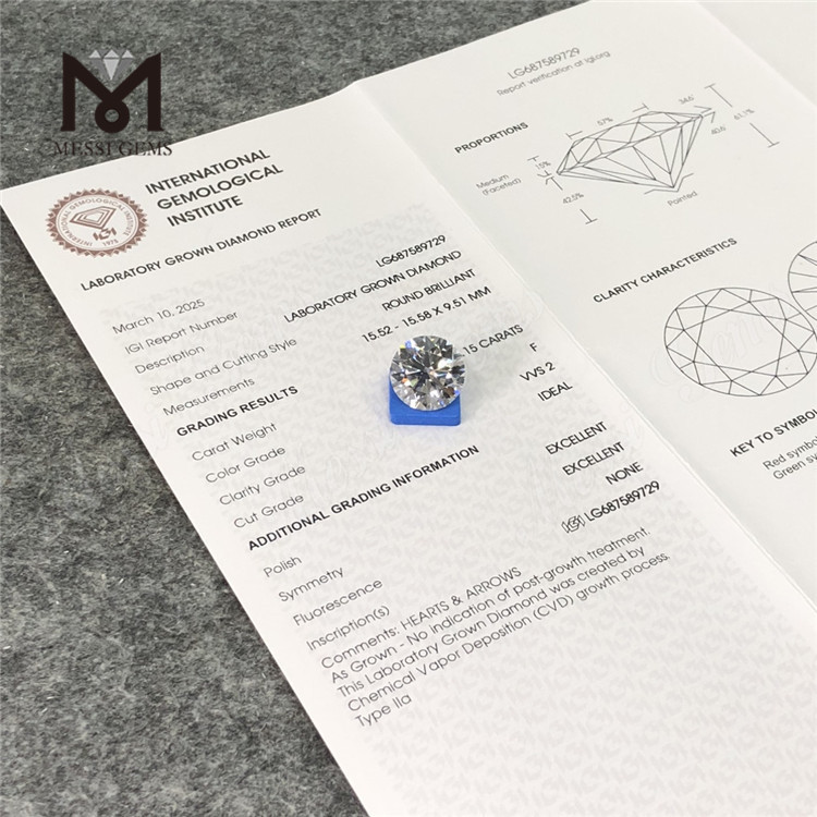 14.15CT round lab diamond F VVS2 ID CVD LG687589729 