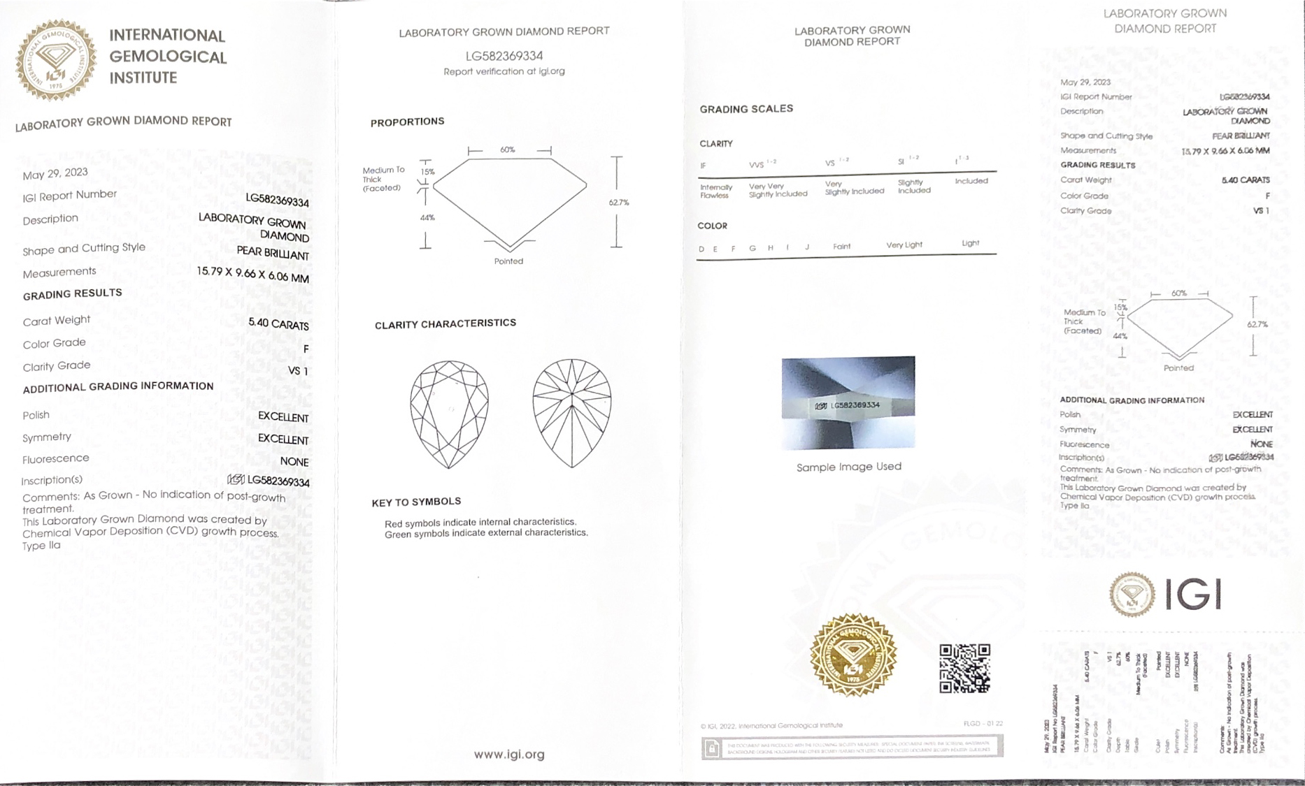 5.4ct pear lab grown cvd diamond igi