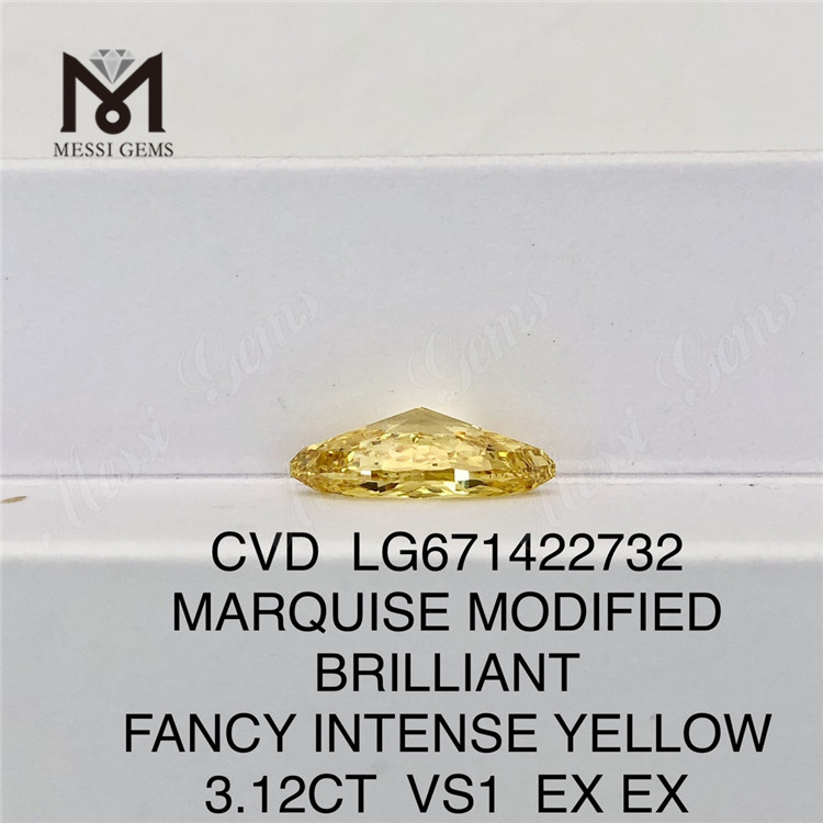 3.12CT MARQUISE Yellow Lab Cultured Diamonds VS1 EX EX CVD LG671422732 