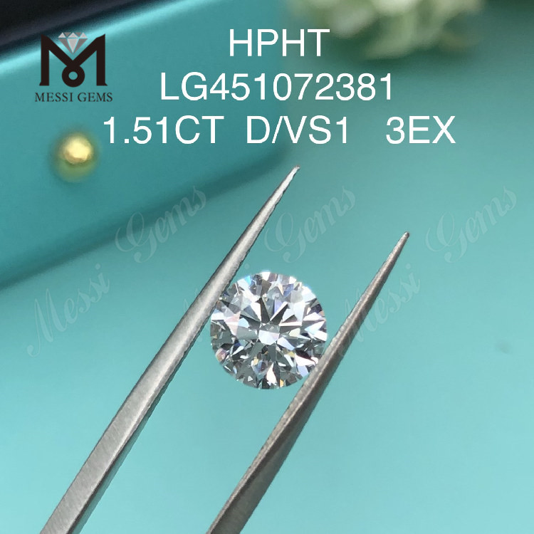 1.51ct D VS1 RD EX Cut Grade lab grown diamond HPHT