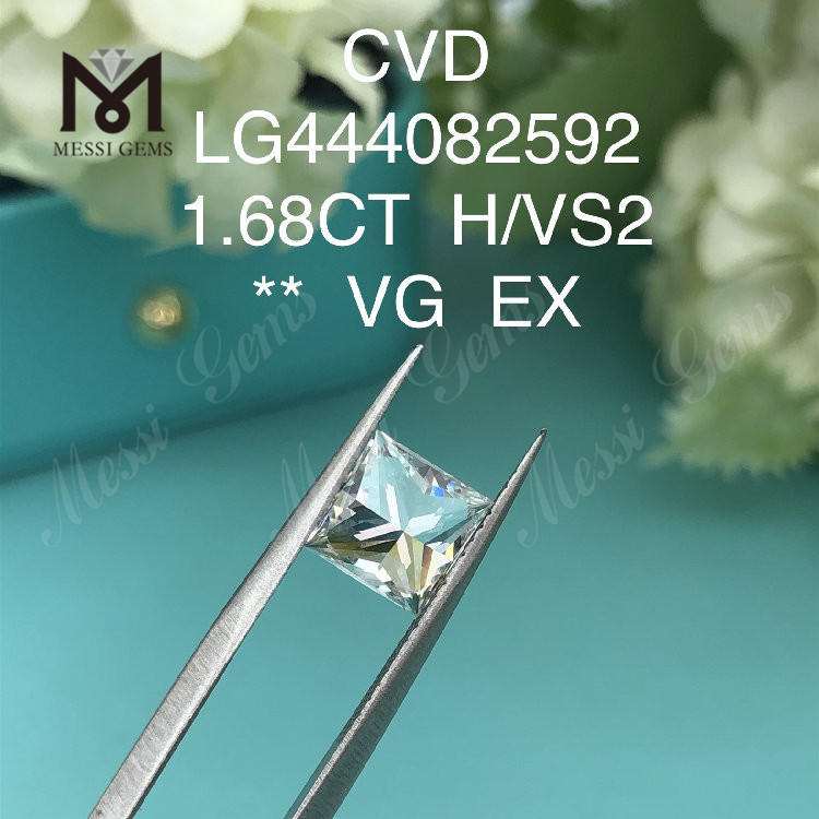 1.68 carat H VS2 princess cut lab grown diamond