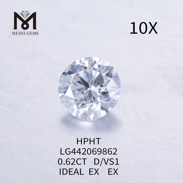 0.62 carat D VS1 Round lab grown diamond IDEAL