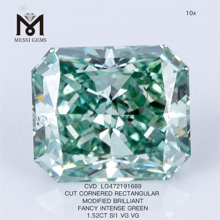 1.52ct fancy green cvd diamond RECTANGULAR lab grown green diamond