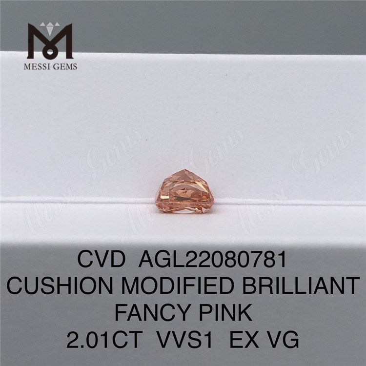 2.01CT CUSHION MODIFIED BRILLIANT FANCY PINK VVS1 EX VG CVD lab diamond AGL22080781