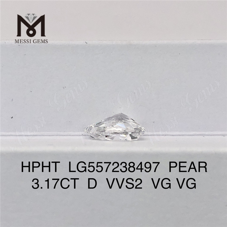 3.17CT D VVS2 VG VG PEAR lab grown diamond HPHT