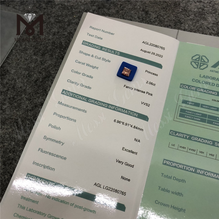 2.064ct Pink Lab Grown Diamond Leverandører CVD Synthetic Pink Diamond Wholesale Price