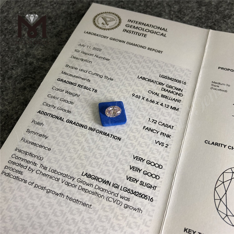 1.72ct pink vvs cvd diamond oval shape lab diamond cheap price