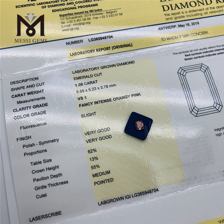 1.08CT FIOPINK VS1 EM lab diamond wholesale CVD LG365948704