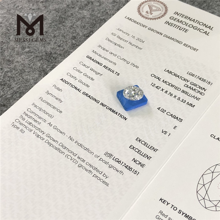 4.02CT E VS1 CVD OV lab made diamonds LG617435151丨Messigems