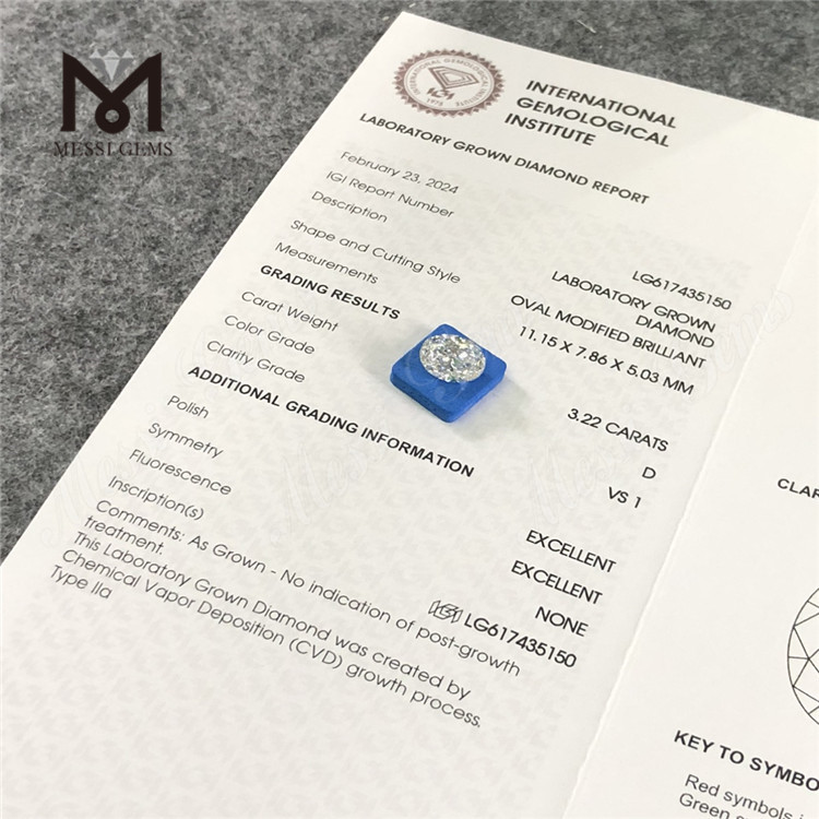 3.22CT D VS1 Овальный человек создал бриллианты IGI 丨 Messigems CVD LG617435150
