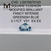 5.17CT VS1 EX EX SQUARE CUSHION MODIFIED BRILLIANT FANCY INTENSE GREENISH BLUE CVD Loose Blue Diamonds LG579372153 