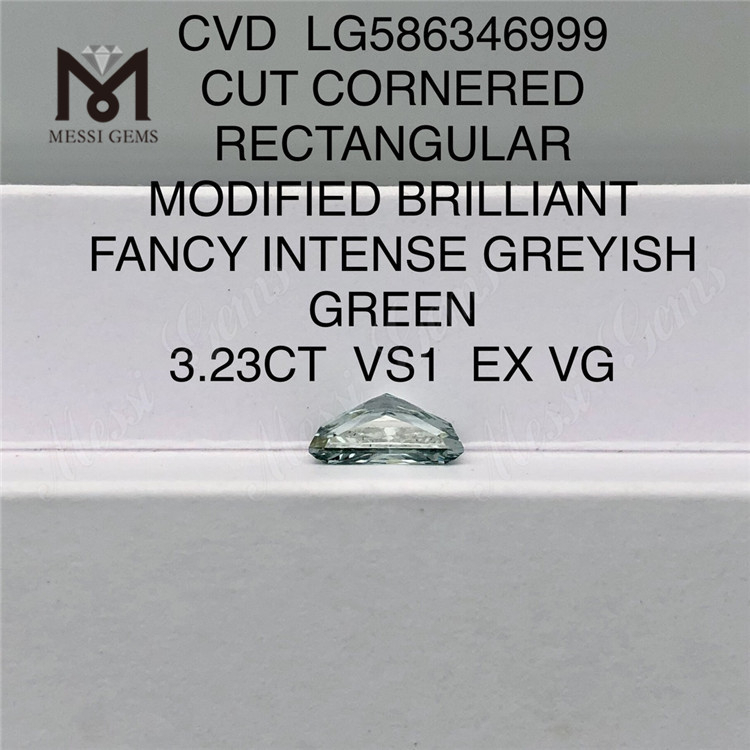 3.23CT VS1 EX VG CUT CORNERED RECTANGULAR Fancy Green Lab Diamond Cvd LG586346999 