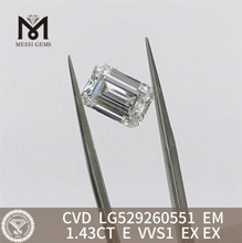 1.43CT E emerald shape IGI graded diamonds VVS1 for Distinctive Designs丨Messigems CVD LG529260551