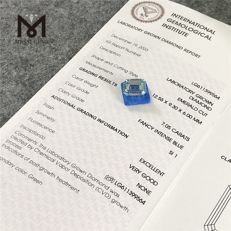 7.05CT SI1 EM FANCY INTENSE BLUE Laboratory-grown Diamond CVD LG611399564 