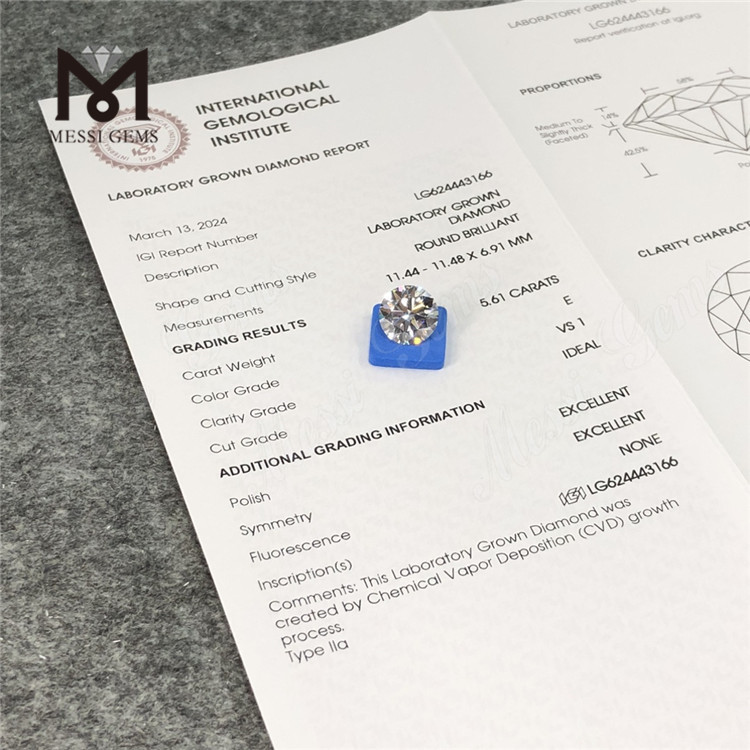 5.61ct E VS1 ID lab cultured diamonds CVD LG624443166丨Messigems