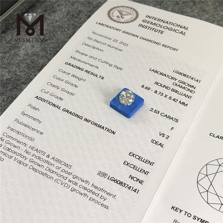 2.53CT F VS2 EX Cvd Lab Grown Diamond Ethical Durable And Brilliant As Mined Diamonds丨Messigems LG608374141