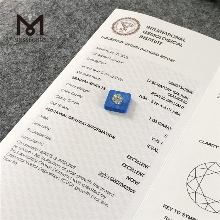 1.06CT E VVS1 1 carat lab grown diamond cost CVD Cost-Effective Luxury丨Messigems LG607342369