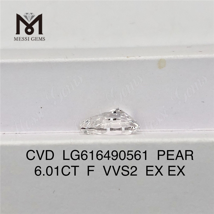 6.01CT PEAR laboratory grown diamonds F VVS2 CVD LG616490561丨Messigems 