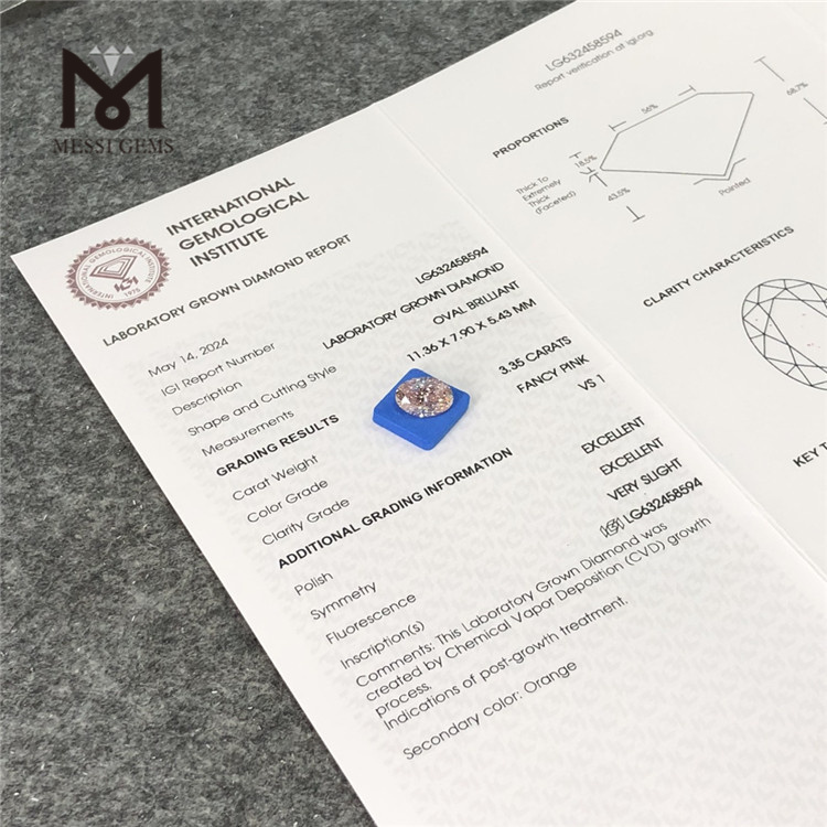 3.35CT VS1 OV FANCY PINK CVD Diamond LG632458594