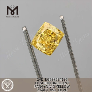 2.64CT CUSHION laboratory grown diamonds FANCY VIVID YELLOW VS1 EX VG CVD LG678574175
