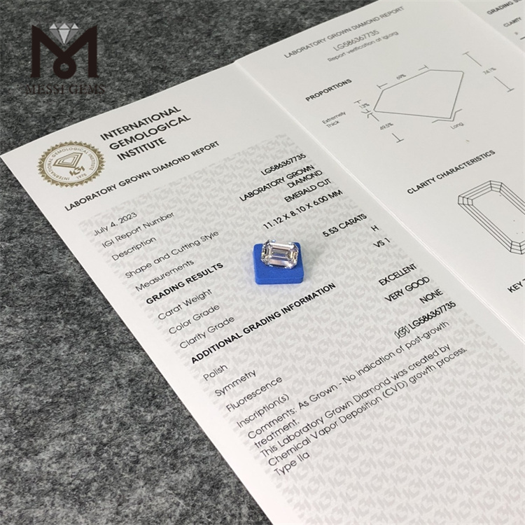 5.53CT H Emerald cut simulated diamonds VS1 EX VG CVD LG586367735