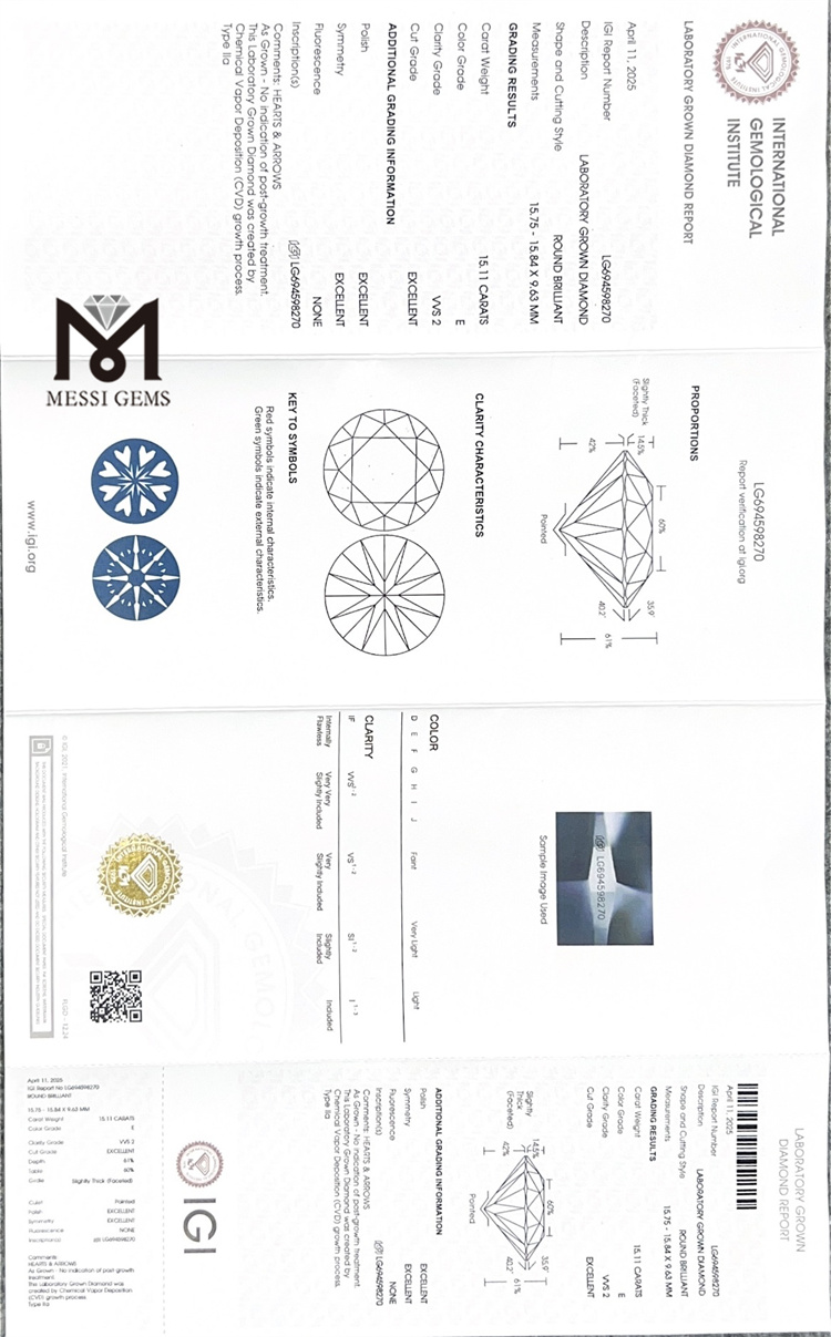 15.11ct rd igi loose lab diamond