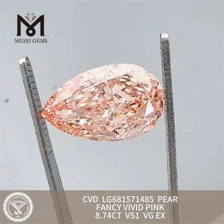 8.74CT PEAR FANCY VIVID PINK best lab cultured diamond VS1 VG EX CVD LG681571485