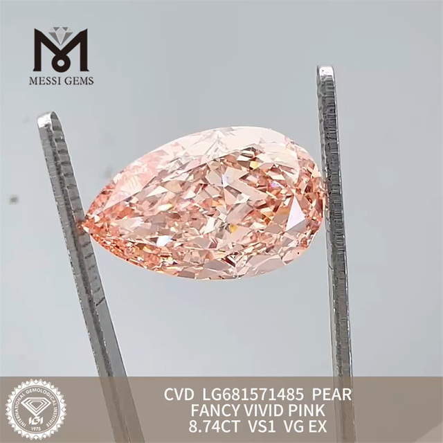 8.74CT PEAR FANCY VIVID PINK best lab cultured diamond VS1 VG EX CVD LG681571485