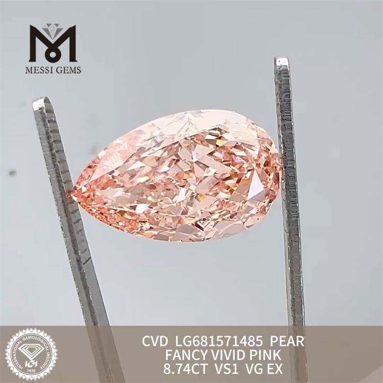 8.74CT PEAR FANCY VIVID PINK best lab cultured diamond VS1 VG EX CVD LG681571485